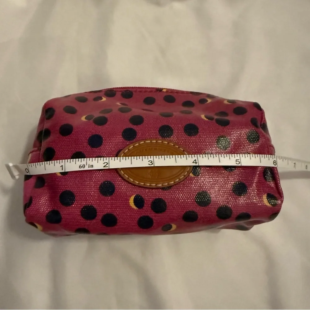 Like New Fossil Keyper Fuchsia Navy Polka Dot Coated Canvas Cosmetic Bag